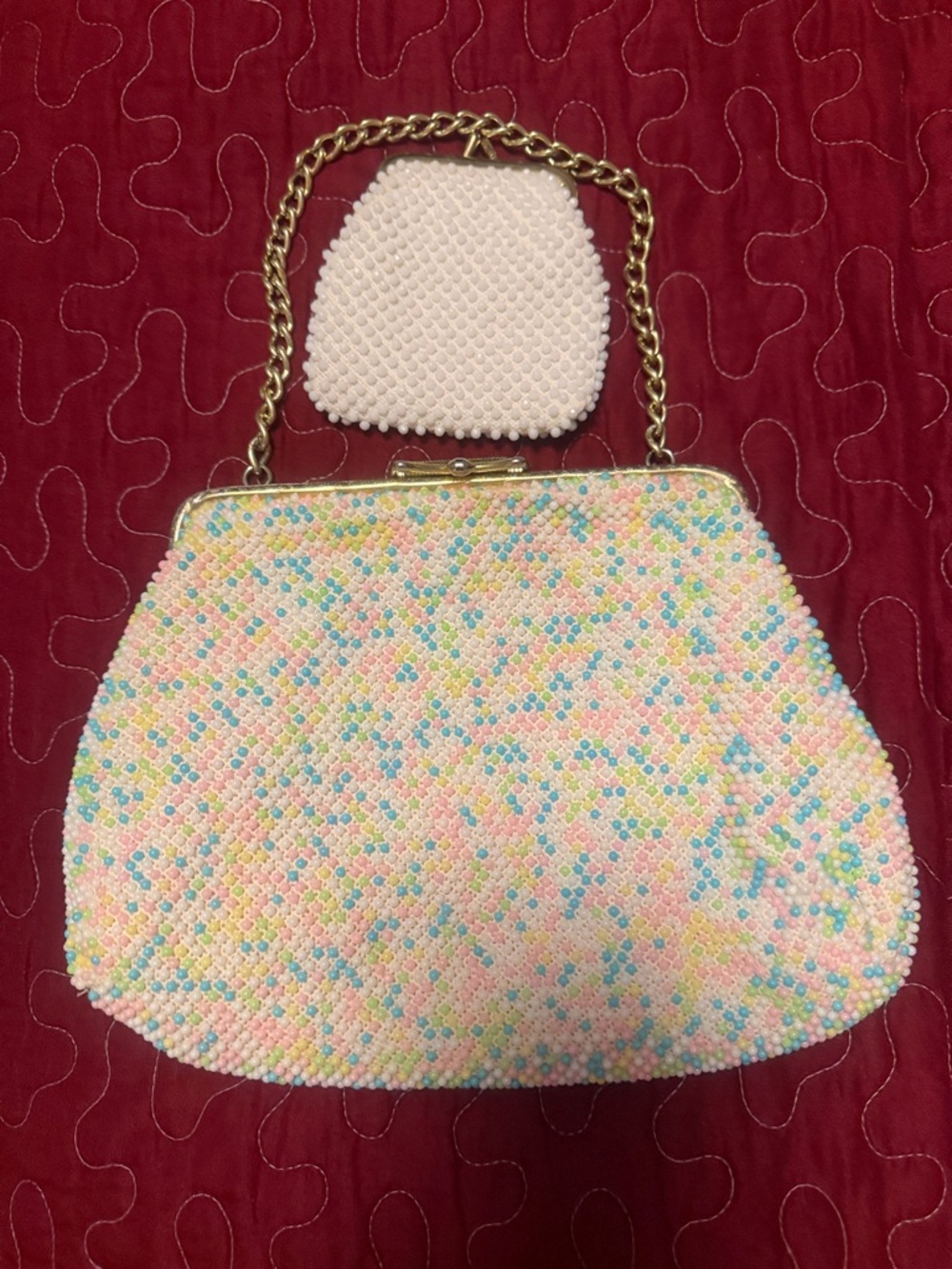 Beaded Pastel Multicolor Evening Bag with Chain Handle